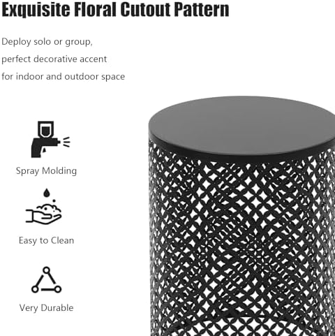 Set of 2 Outdoor Side Table, Garden Stool for Patio, Metal Accent Table Modern End Table, Patio Side Table for Garden, Balcony, Bedroom Indoor Outdoor Decorative, Jet Black