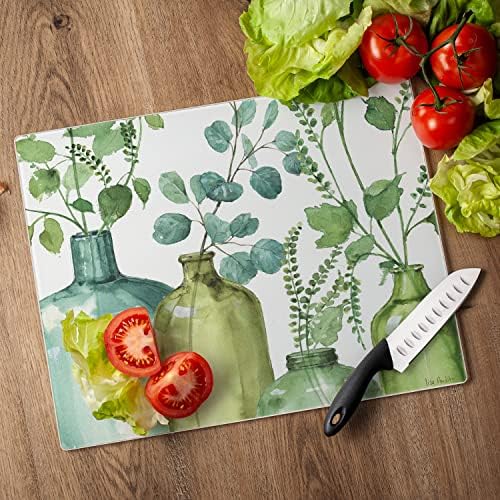 CounterArt Greenery 3mm Tempered Glass Cutting Board 15” x 12”
