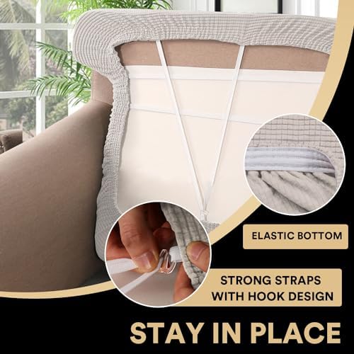PrinceDeco Stretch T Cushion Sofa Slipcovers 3 Piece,Pets Friendly,Ivory