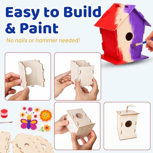 Neliblu [12 Pack] DIY Bird House Kits for Kids | 3 Unique Shapes & 2 Sizes