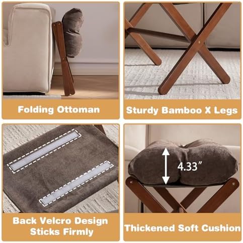 Baveke Foldable Ottoman Foot Rest for Chair, Small Foot Stools Ottoman for Home Decor, Space-Saving Foot Rest for Couch Living Room, Bedroom, Entryway（Brown）
