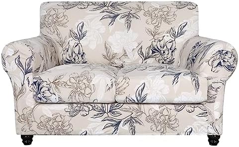 SearchI Stretch Sofa Cover Printed Couch Cover, Floral Pattern 3 Pieces Loveseat Slipcover with 2 Separate Cushion Cover, Washable Furniture Protector for Living Room(Loveseat, Flower Shadow)