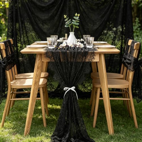 Black Lace Table Runner Fabric 6Pcs 30 x 120 Inch Rustic Vintage Kitchen