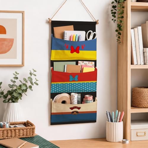 3-Pocket Hanging Wall Organizer, Colorful Bow and Star Over Door Storage