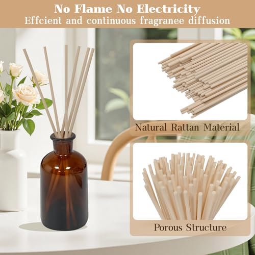 130pcs Fiber Diffuser Sticks - 7.5inch/3mm Natural Wood Color Reed Sticks,Diffuser Refills,Suitable for Diffusing Essential Oil Aromas (3mm x 19cm (130pcs))