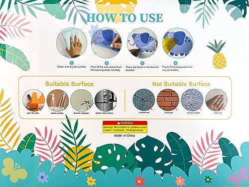 Animals Wall Decals, Cute Safari Wall Stickers for Baby Kids, Jungle Theme Decor for Nursery, Classroom, Playroom, Bedroom