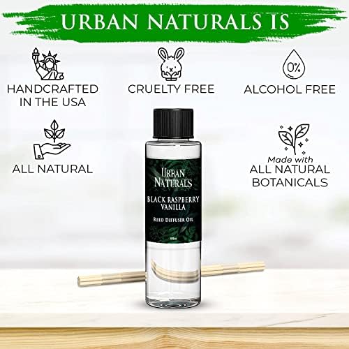 Urban Naturals Reed Diffuser Oil Refill, Black Raspberry Vanilla Oil for Diffuser with Orchid, Amber, Sandalwood, 4 oz + Free Reed Sticks, Made in the USA