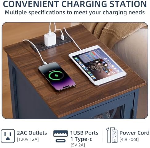 Joaxswe Narrow Side Table with Charger, Glass Door Storage