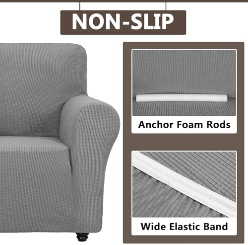 2 Piece Stretch Chair and Ottoman Cover Set, Jacquard Accent Armchair and Foot Stool Slip Cover, Non-Slip Slipcover for Chair with Footrest (Light Gray,2 Pieces Set)