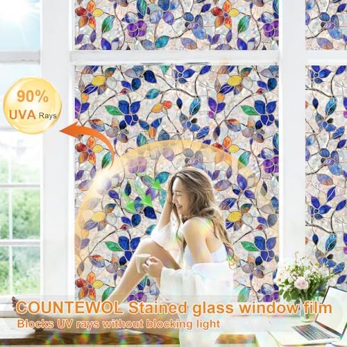 Rainbow Stained Glass Window Privacy Film Static Cling17.5x78.7in