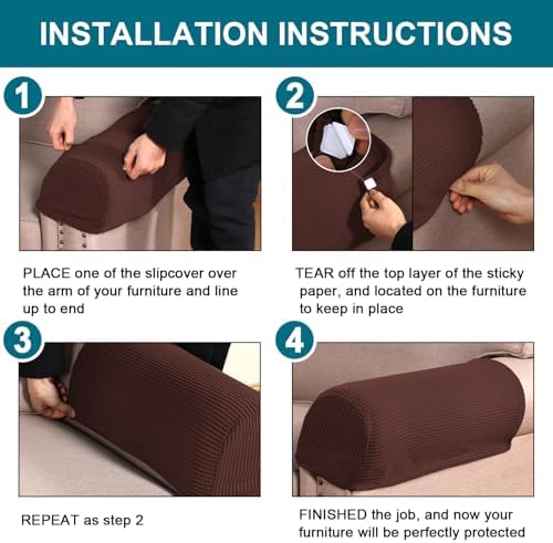Turquoize Stretch Armrest Covers for Chairs and Sofas Couch Arm Covers for Sofa Spandex Jacquard Armrest Cover Anti-Slip Furniture Protector Armchair Slipcovers for Recliner Set of 2, Burnt Brick