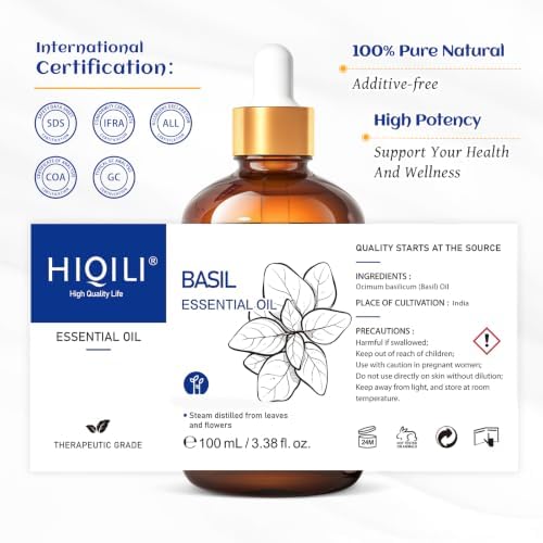 HIQILI Basil Essential Oil for Aromatherapy Diffuser, Hair Care