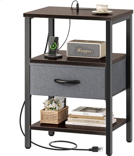 SUPERJARE Nightstand with Charging Station, USB-C Port, Bedside Table