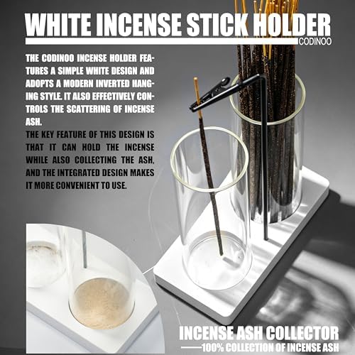 2 in 1 Incense Burner Holder for Sticks,Glass Incense Holder with Storage,Upside Down Incense Holder for Sticks with Glass Ash Catcher for Meditation Yoga Spa Room Home Decor[2 Long White]