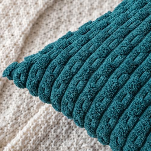 MIULEE Decorative Throw Pillow Covers 18x18 Teal Blue Textured Corduroy