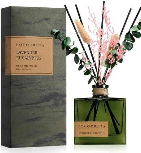 COCORRÍNA Dried Flowers Reed Diffuser, Lavender Eucalyptus Scent 6.76 fl oz