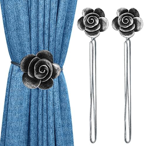 Lewondr Magnetic Curtain Tiebacks, Flower Vintage Curtain Holdbacks, Ink