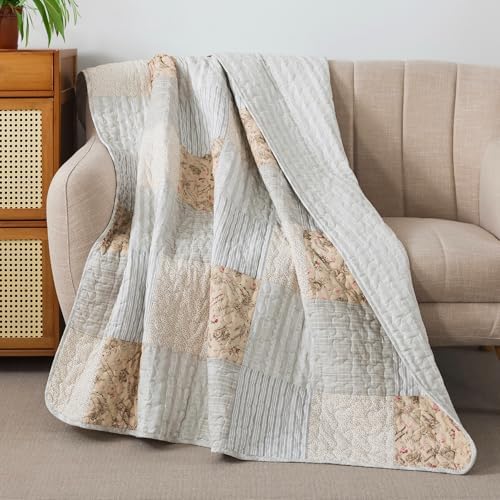 SLPR - Cotton Quilted Throw Blanket, 50" x 60" Patchwork, Country Lane