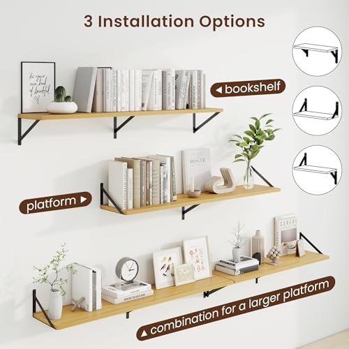 Axeman Deep Floating Shelves, 48'' x 10'' Oak Wall Shelves Set of 2