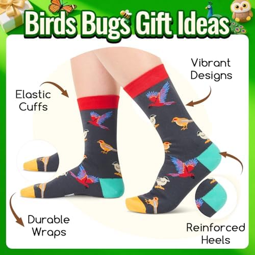 Funny Socks for Women Men - Novelty Crazy Socks Bird Butterfly Gifts, Bird Stocking