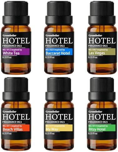 Essential Oil Gift Set, Hotel-Inspired Fragrance Oil Set, 6 Luxury Hotel Scents for Diffusers, Reed Diffusers & Home Fragrance, Aroma Oils for Home Scenting, Housewarming Gift, 6×0.34 Fl Oz
