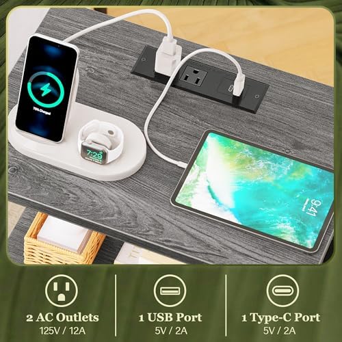SUPERJARE Nightstand with Charging Station, USB-C Port, Bedside Table