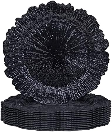 MAONAME Black Charger Plates Set of 12, Reef Chargers for Dinner Plates