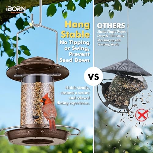iBorn Hanging Bird Feeder Metal Chew Resistant, Coffee,1.32 LB