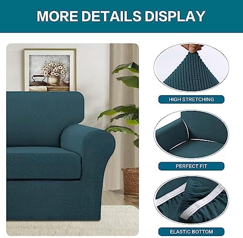 Turquoize 2 Piece Chair Covers Chair Slipcovers for Living Room Armchair Couch Cover Chair Sofa Cover with Individual Cushion Covers Furniture Cover for Chairs Feature Thick Fabric (Chair, Deep Teal)