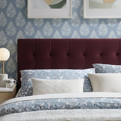 Modway Lily Performance Velvet Full Size Headboard with Biscuit Tufting in Mulberry - Stain-Resistant Upholstery with Padded Design and 5 Height-Adjustable Mounts
