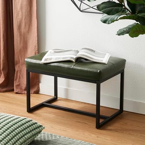 Glitzhome Ottoman Bench, Modern PU Leather Vanity Stools Chairs with Metal Frame, Makeup Stool Padded Foot Rest Stool for Living Room Vanity, Entryway, Bathroom,Green