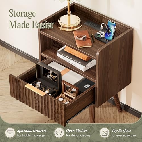 Huuger Nightstand with Charging Station, USB-C Port, End Table