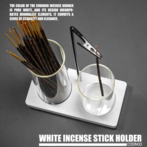 2 in 1 Incense Holder for Sticks Incense Burner Holder with Storage,Glass Upside Down Incense Holder for Sticks with Glass Ash Catcher for Meditation Yoga Spa Room Home Decor[White]