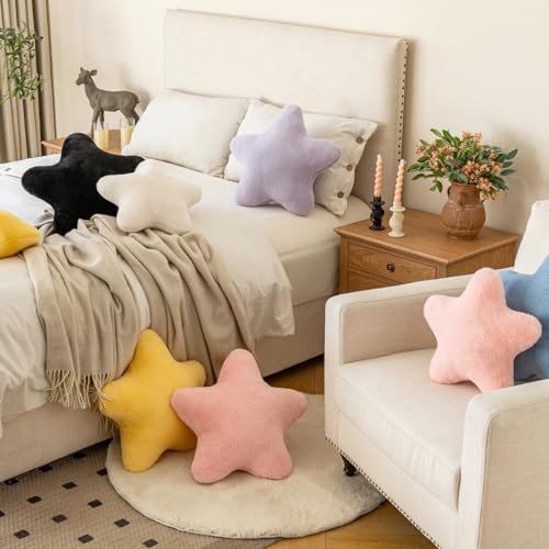 Star Pillow, Decorative Throw Pillow with Plush for Couch, Cute Decor Pillows for Bed, Aesthetic Star Shaped Pillow Fun Cushion for Sofa Living Room (Pink, 19.6 Inches)