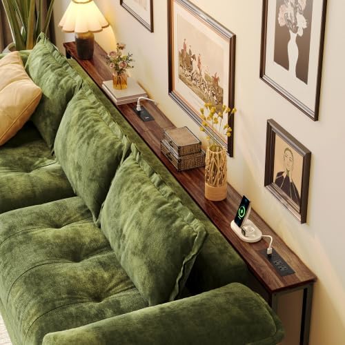 Huuger 102.4 Inch Sofa Table with Power Outlets, Skinny Behind Couch Table