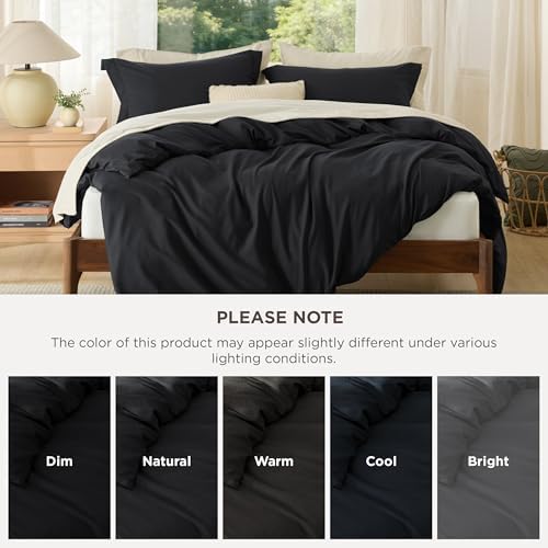 Bedsure Duvet Cover Queen Size, 3Pcs Soft Double Brushed Bedding Set, Black