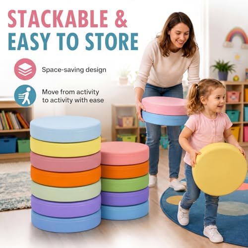 12 Pcs Floor Cushions kids, Macaron Color, 13.8 x 13.8 x 2 Inch
