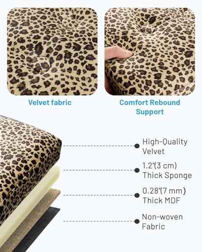 Bsketa Storage Ottoman Bench, 17" Folding Velvet Foot Rest,Leopard Print