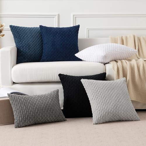 Kevin Textile Soft Corduroy 28x28 Inch Pillow Covers 2 Pack, Navy Blue