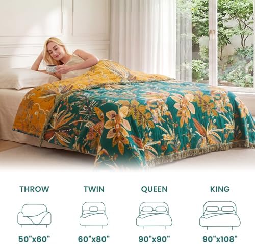 MSGKV Boho Throw Blanket 50"x60" Cotton Fall Floral Blanket for Couch