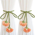 Handmade Curtains Tiebacks, Boho Flower Curtain Tie Backs Curtain Holder Tie Backs for Curtains Braided,Cute Flower Curtain Ties Decorative Rope for Bedroom Window Treatment (Orange)