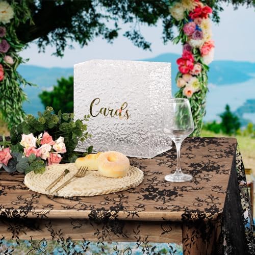 Fowecelt Black Lace Tablecloth 60 × 120 Inch for Rustic Boho Wedding Bridal Shower Party Decoration, Classy Rectangle Overlay Long Vintage Embroidered Reception Table Cloth Decor