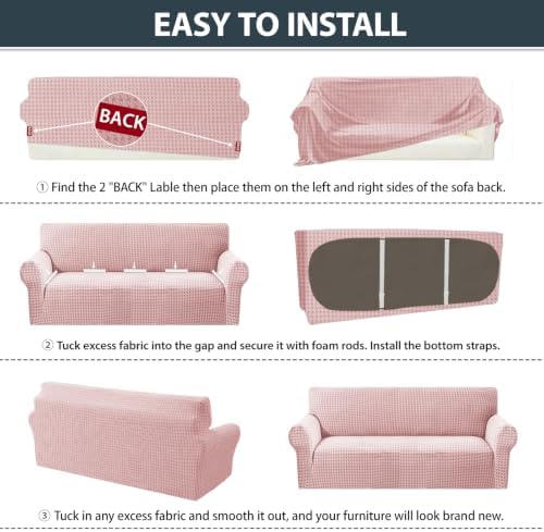 ZNSAYOTX 1 Piece Stretch Loveseat Cover (55"-71") New-Houndstooth Texture, Thick Sofa Covers for 2 Cushion Couch Universal Sofa Slip Cover with Elastic Bottom & Buckle, Soft Protector Dusty Pink