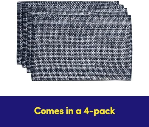 Sweet Home Collection 100% Cotton Placemats for Dining Room Rectangle Two Tone Woven Fabric 13" x 19" Soft Durable Table Mat Set, Set of 4, Navy