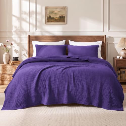 Love's cabin 100% Cotton Muslin Blanket Twin XL Size for Bed, Purple