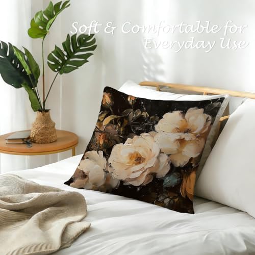 Vintage Moody Floral Pillow Cover 18x18, Dark Cottagecore Botanical Wildflower Still Life Decorative Lumbar Pillow Cover for Couch Bed Living Room Bedroom