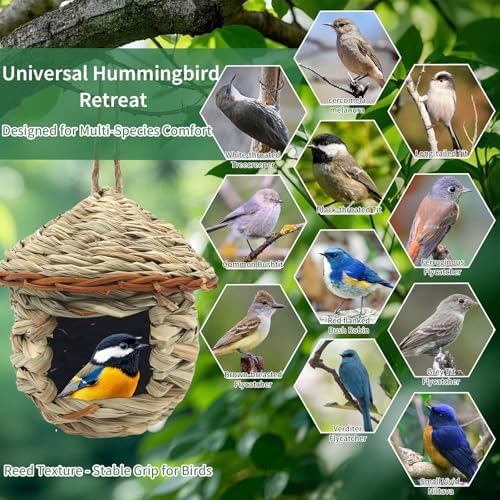 GUTE Hummingbird Houses 2Pcs Hand Woven Grass Hanging Bird Nest