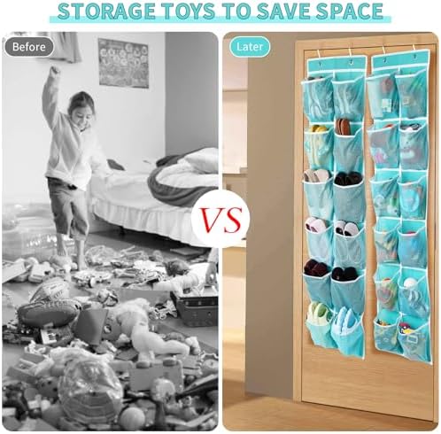 GOMAJI 2PK Over the Door 12 Large Pockets Hanging Shoe Organizer, Turquoise