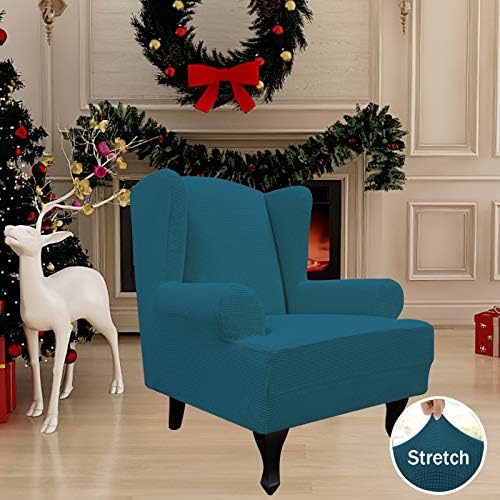 Easy-Going Stretch Large Wingback Chair Sofa Slipcover Peacock Blue