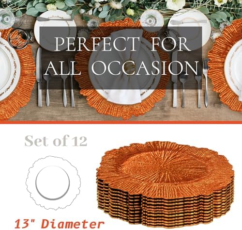 MAONAME Orange Charger Plates Set of 12, Reef Chargers for Dinner Plates